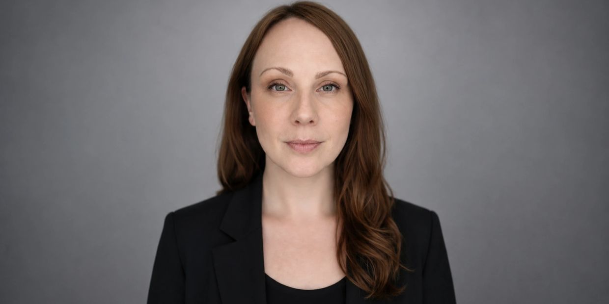 Woman with long brown hair in black blazer.