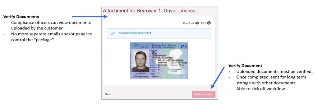 Compliance officers can view the documents that were uploaded by the customer. 