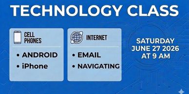 Technology class on cell phones and internet scheduled for June 27, 2026.