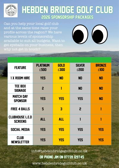 Hebden Bridge Golf Club sponsorship packages for 2026.