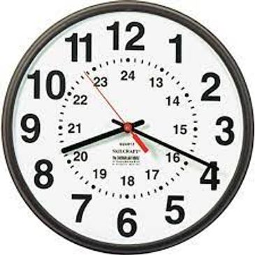 A round wall clock showing time at 8:19:54.