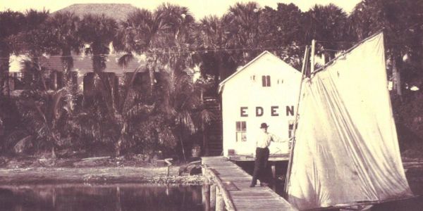 Man on dock on St. Lucie River in Eden, Fl.