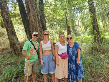 Walking on the river bed and enjoying the luscious green forest.