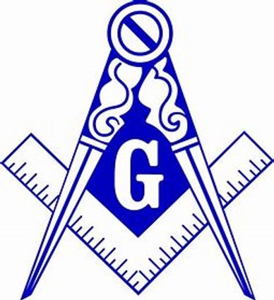 Blue Masonic Square and Compass symbol with letter G.