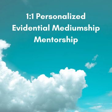 1:1 Personalized Evidential Mediumship Mentorship advertisement with sky background.