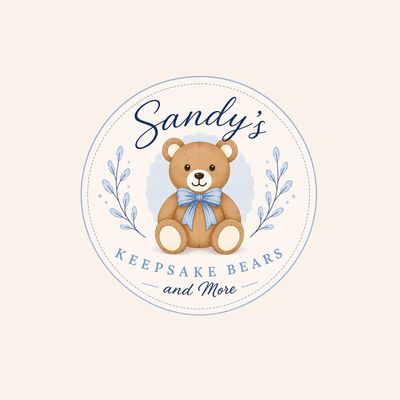 Cute teddy bear logo for Sandy's Keepsake Bears.