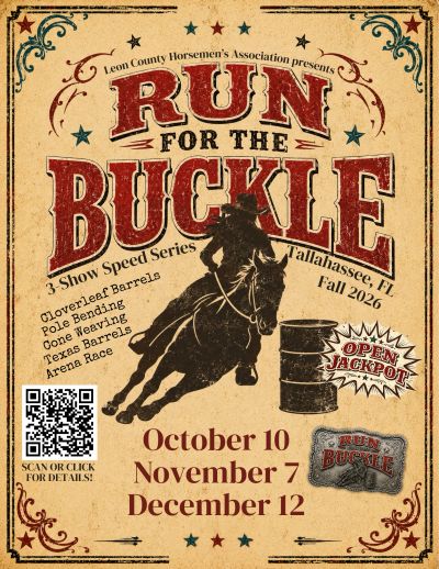 Vintage poster for Run for the Buckle horse event in Tallahassee, FL.