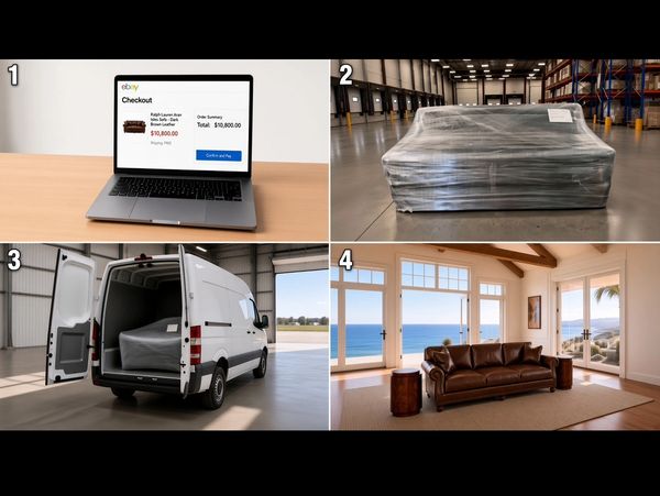 Sequence of buying and delivering a couch.
