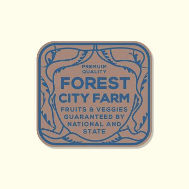Logo design for Forest City Farm with decorative plant border.
