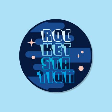 Logo of a rocket station with stars.