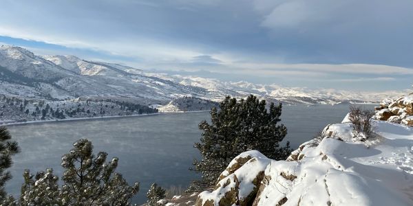 Fort Collins' Horsetooth Reservoir and foothills in winter.