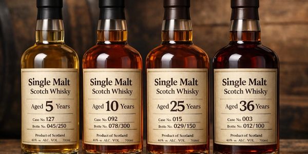 Four bottles of aged Single Malt Scotch Whisky from 5 to 36 years.