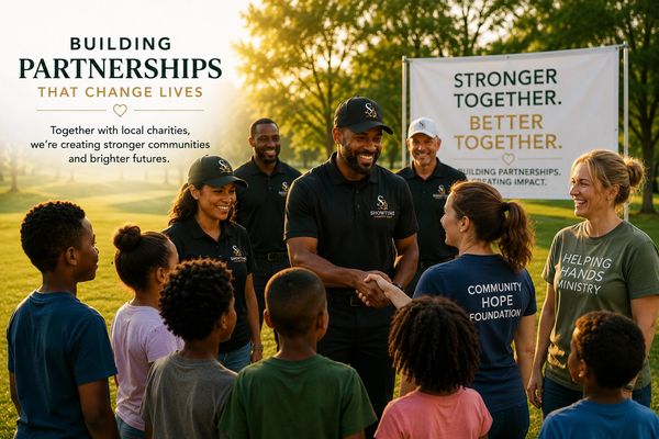 Community members and charity workers unite outdoors to build stronger partnerships.
