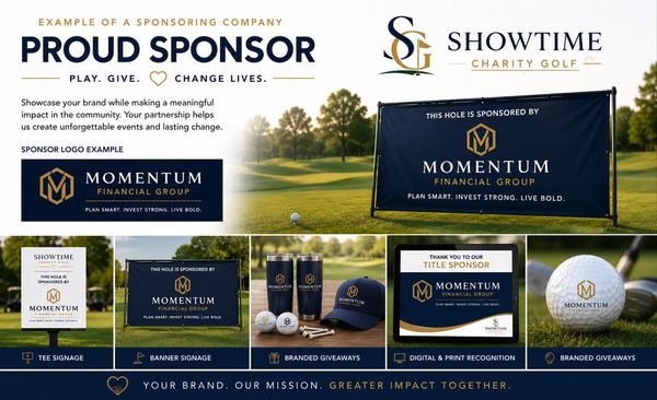 Promotional image for Momentum Financial Group sponsoring a charity golf event by Showtime Charity Golf.