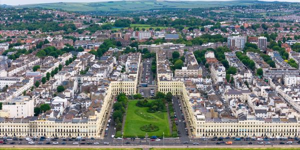 Aerial view of Brunswick Square and Hove seafront, local coverage for airport taxi services