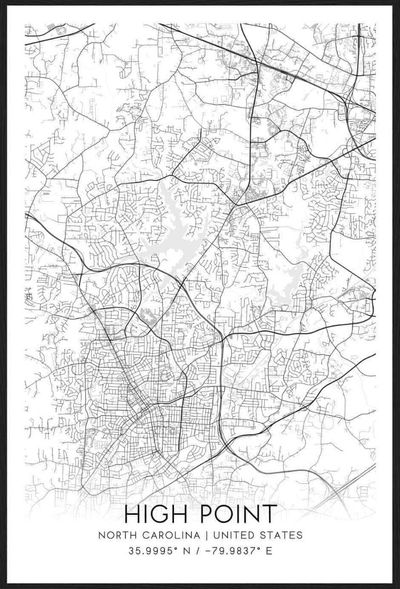 Map of High Point, North Carolina, USA.