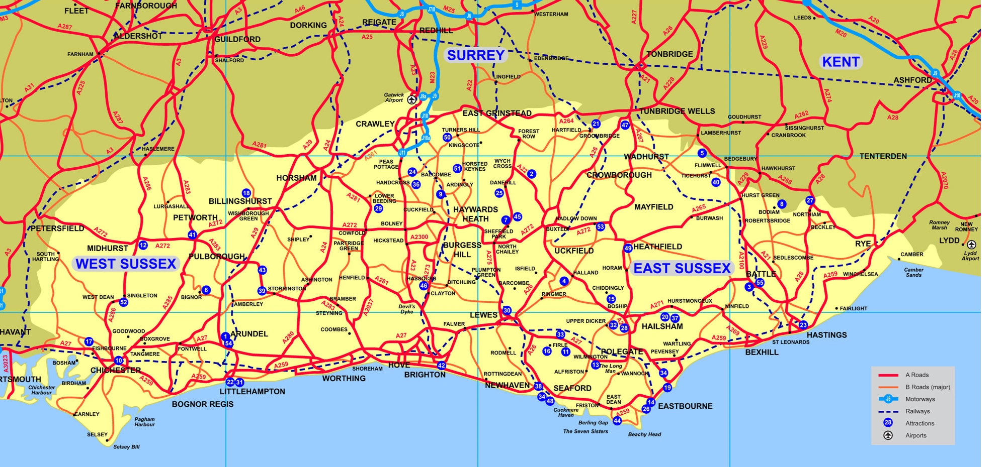 Map of East and West Sussex