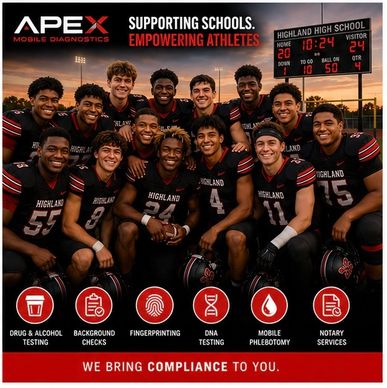 Highland football team posing proudly, supported by Apex Mobile Diagnostics.