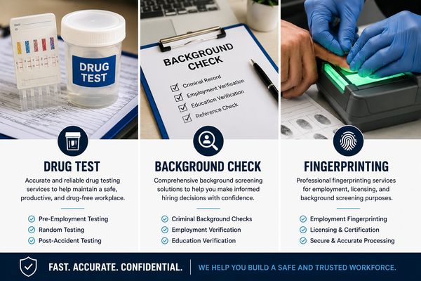 Drug testing, background checks, and fingerprinting services for safe workplaces.