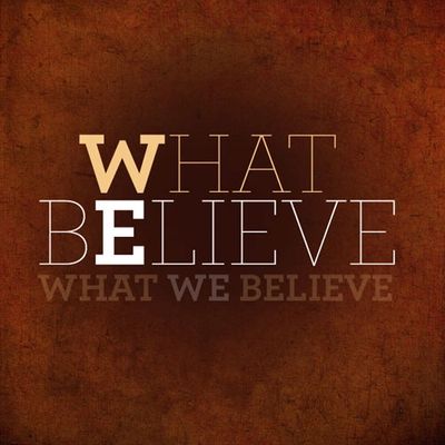 Brown background with words What We Believe representing Destinyland Christian Center beliefs.