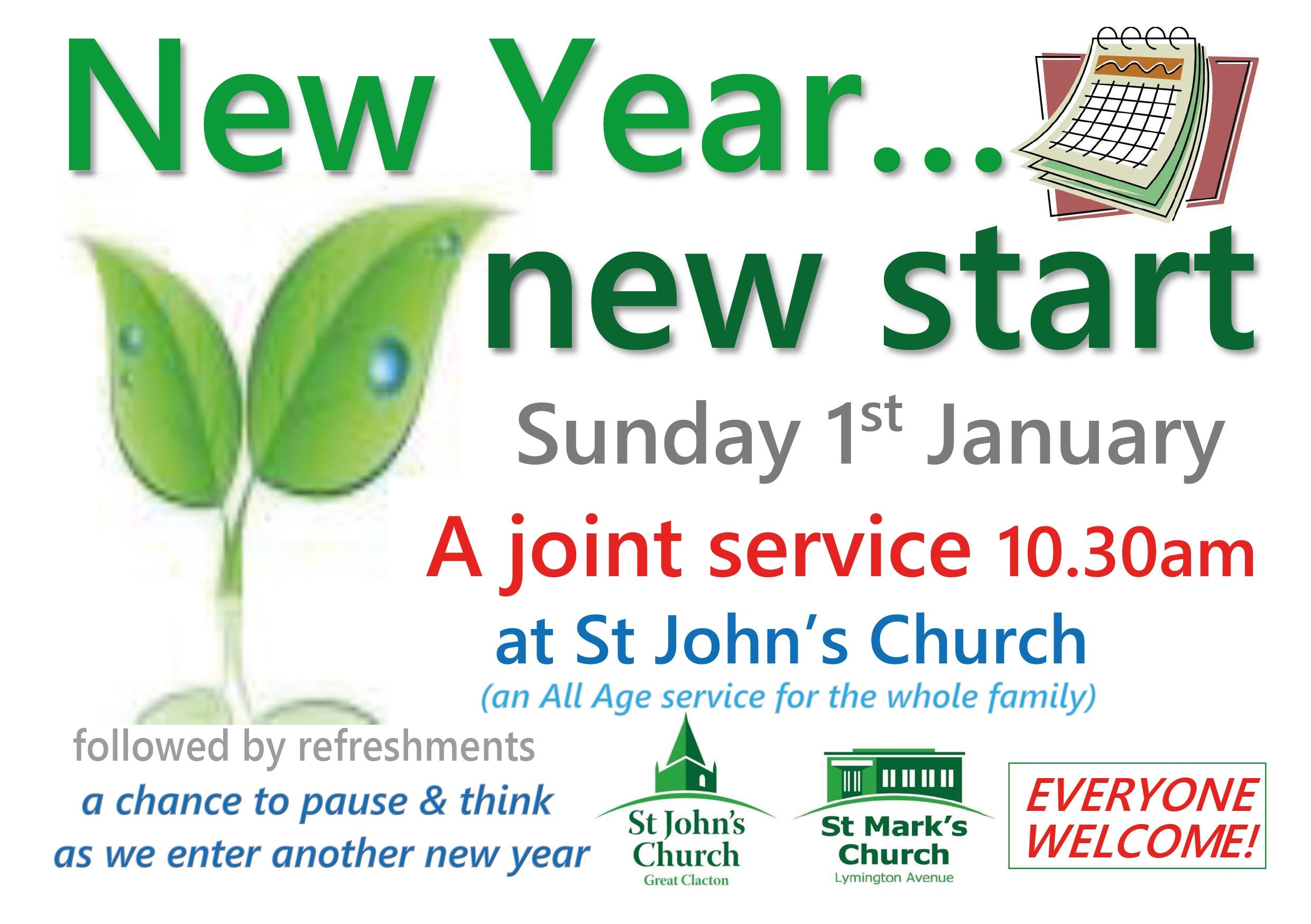 New Year joint service at St John's Church on Sunday 1st January at 10.30am.