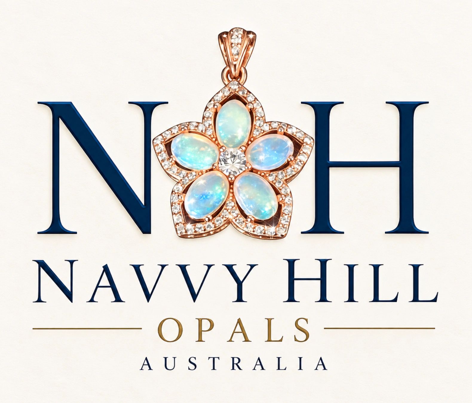  flower shaped jewellery with crystal opal inlays into pronged setting of rose gold