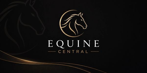 Elegant logo of a horse head with 'Equine Central' text in gold and white on black.