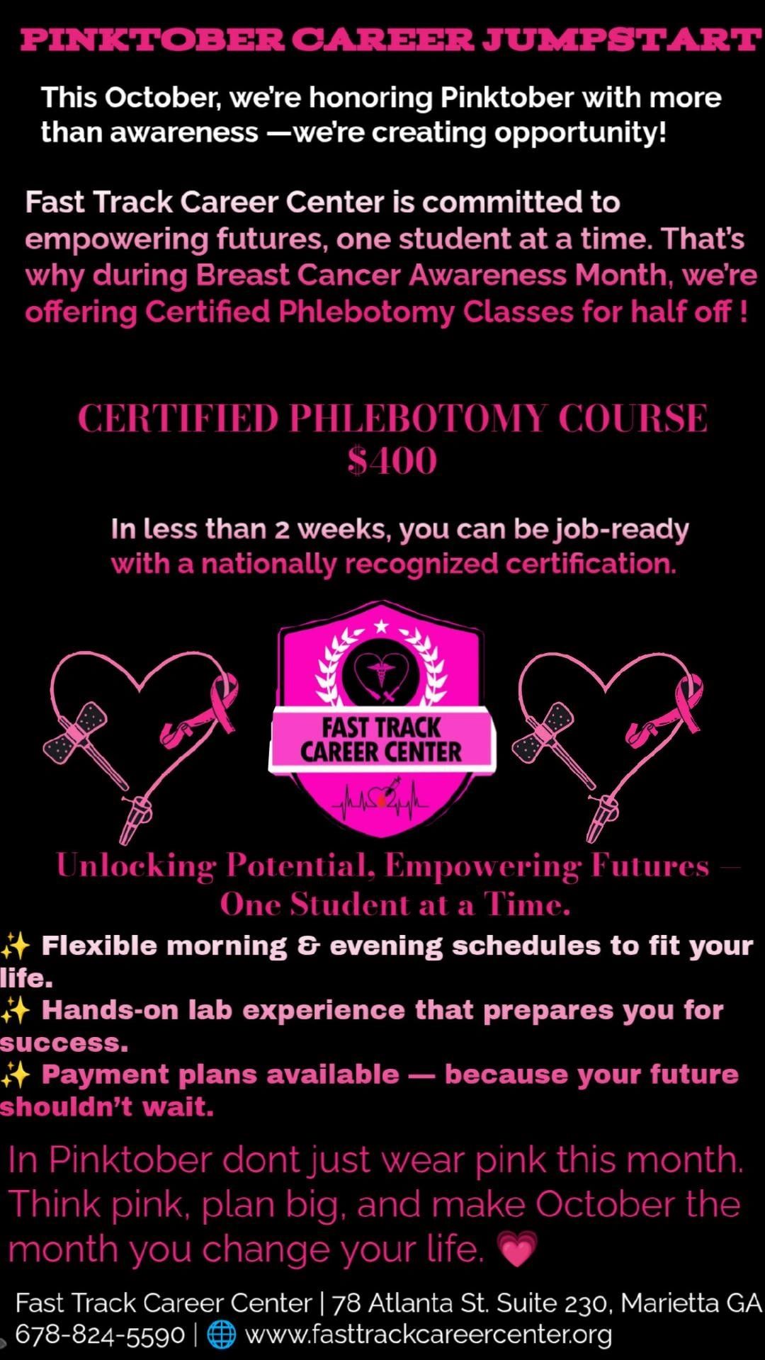 Pinktober Career Jumpstart, Fast Track Career Center, Phlebotomy Course  