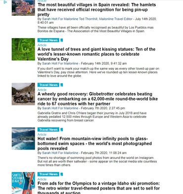 I have written hundreds of news and feature articles for MailOnline Travel. For the full list follo