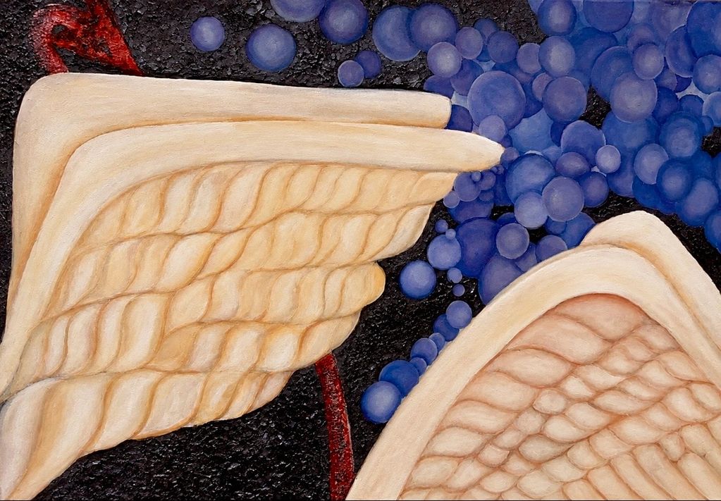 ANGEL Y DEMONIO  75 X 115 cm. Óleo sobre lienzo Color, estructura, volumen, y relaciones simbólicas
