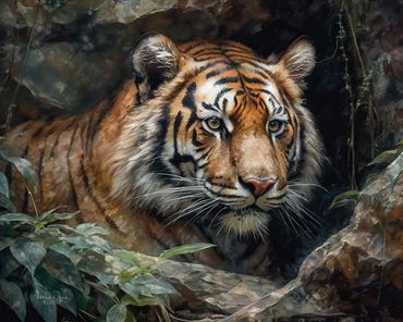 Tigers Eyes 1. Digital Watercolor by Leslie Ware.