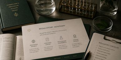 A workspace with regulatory advisory documents and scientific tools.