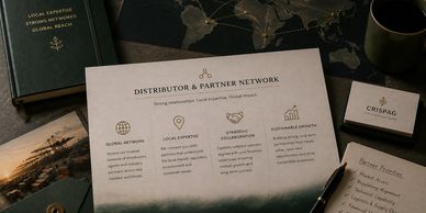 A document detailing a distributor and partner network with icons and text.