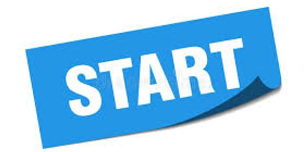 Blue rectangular sticker with the word START.