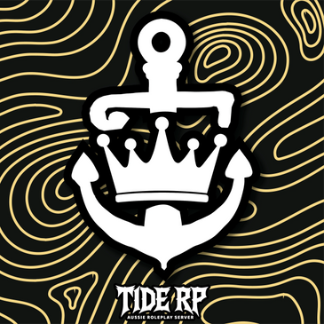 Black and gold logo with anchor and crown for Tide RP roleplay server.