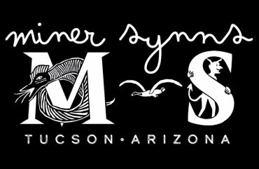 Logo for Miner Synns in Tucson, Arizona with artistic letters and bird designs.