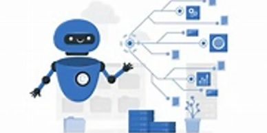 Illustration of a friendly robot with data connections.