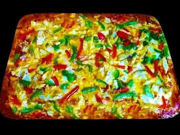 Chicken Fajita Pizza! 
Seasoned chicken breast, delicious red & green bell peppers, onions,  a rich 