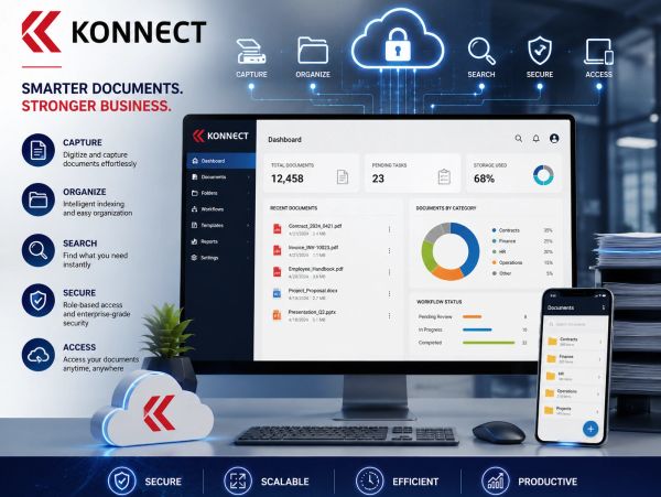 Konnect software for smarter document management with capture, organize, search, secure, access features.