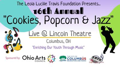 Poster for 16th Annual Cookies, Popcorn &amp; Jazz event in Columbus, OH.
