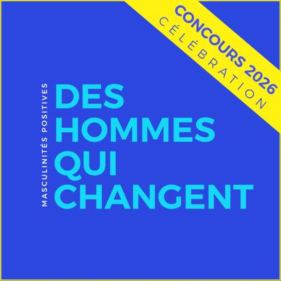 Affiche bleue pour le concours 2026 célébrant des hommes qui changent.