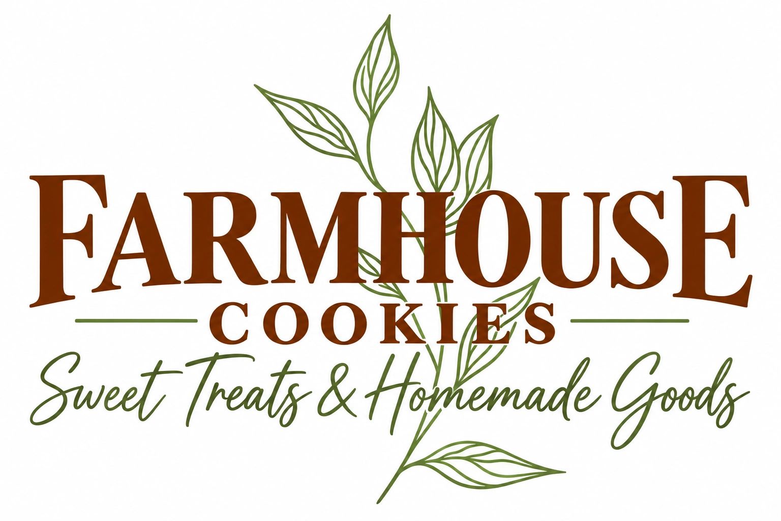 Logo for Farmhouse Cookies with a leaf design.