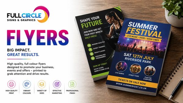 Full Circle Flyers offering vibrant, high-quality, full-color designs for impactful marketing.