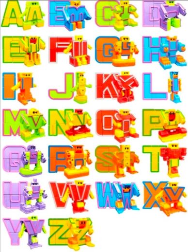 Colorful 3D alphabet letters with cartoon characters for each letter.