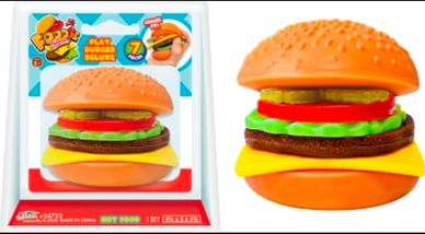 Play Burger Deluxe toy with 7 pieces including burger buns and toppings.