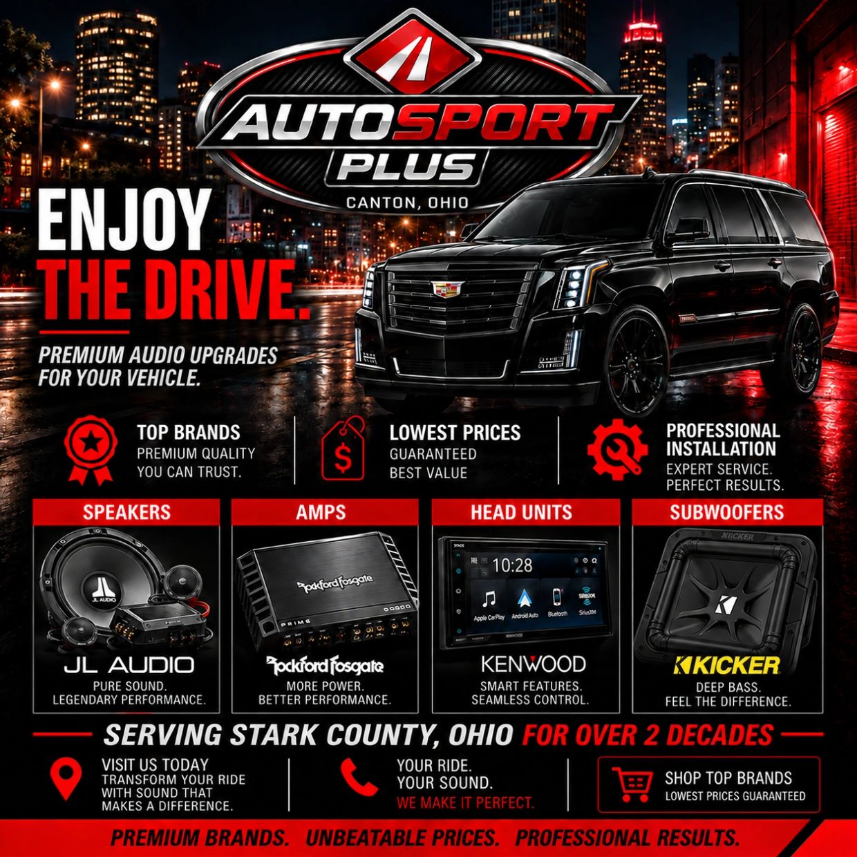 JL audio Canton Ohio. Kicker car audio Akron Ohio. Rockford Fosgate Ohio.