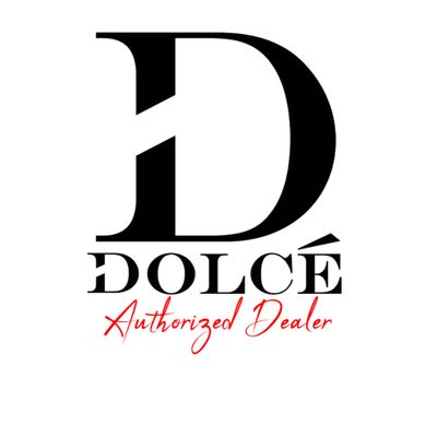 Logo of DOLCÉ Authorized Dealer with bold black and red text.