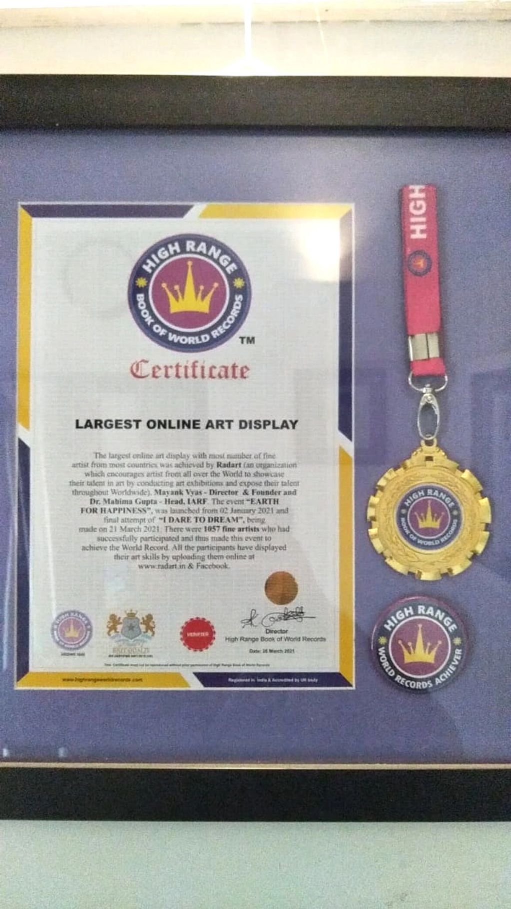 High Range World Record Created by Mayank Vyas, Radart Foundation & IARF, Indore, MP - INDIA