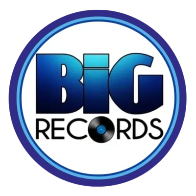 Logo of BiG Records featuring bold blue text and a vinyl record.