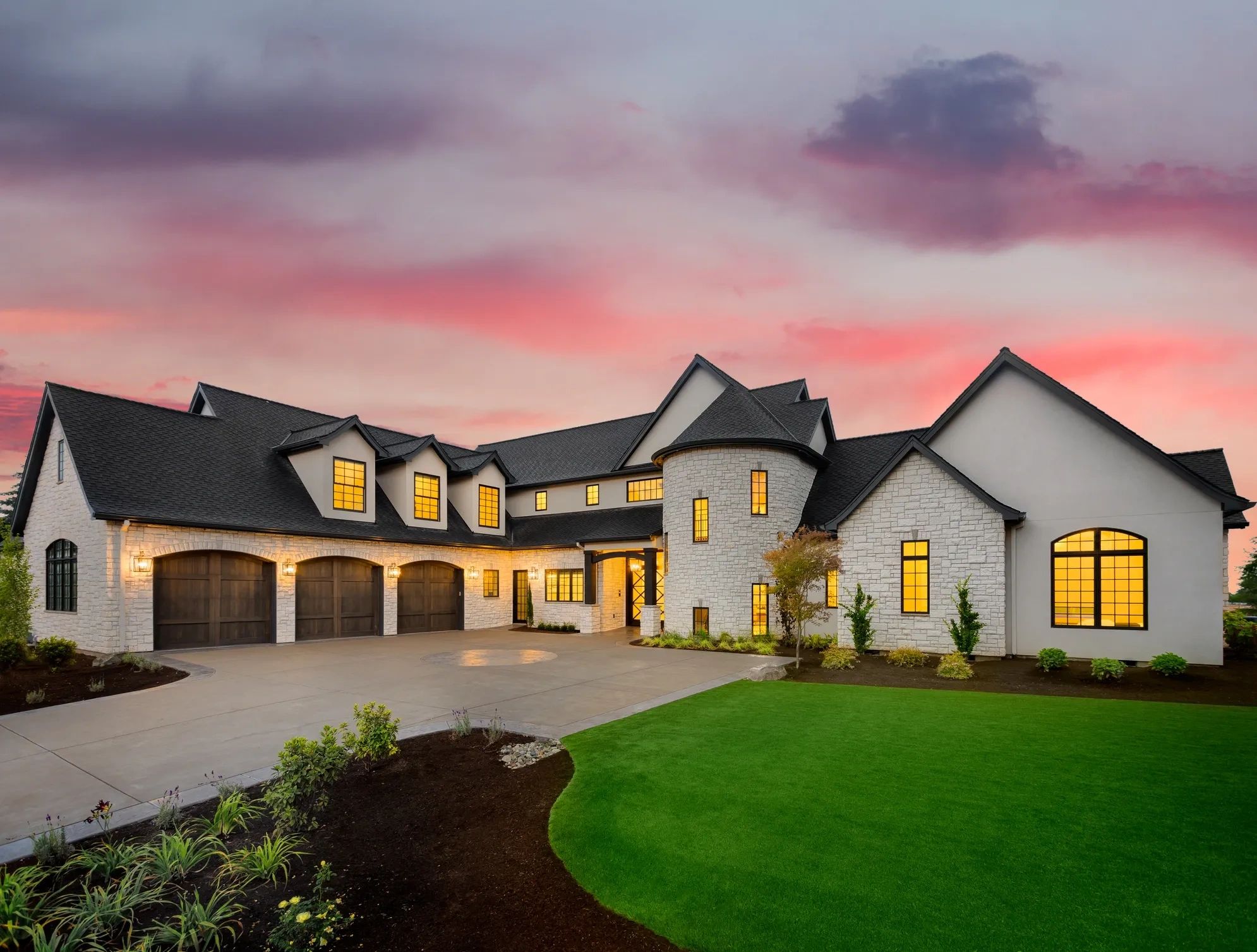 Luxury house with elegant landscaping.